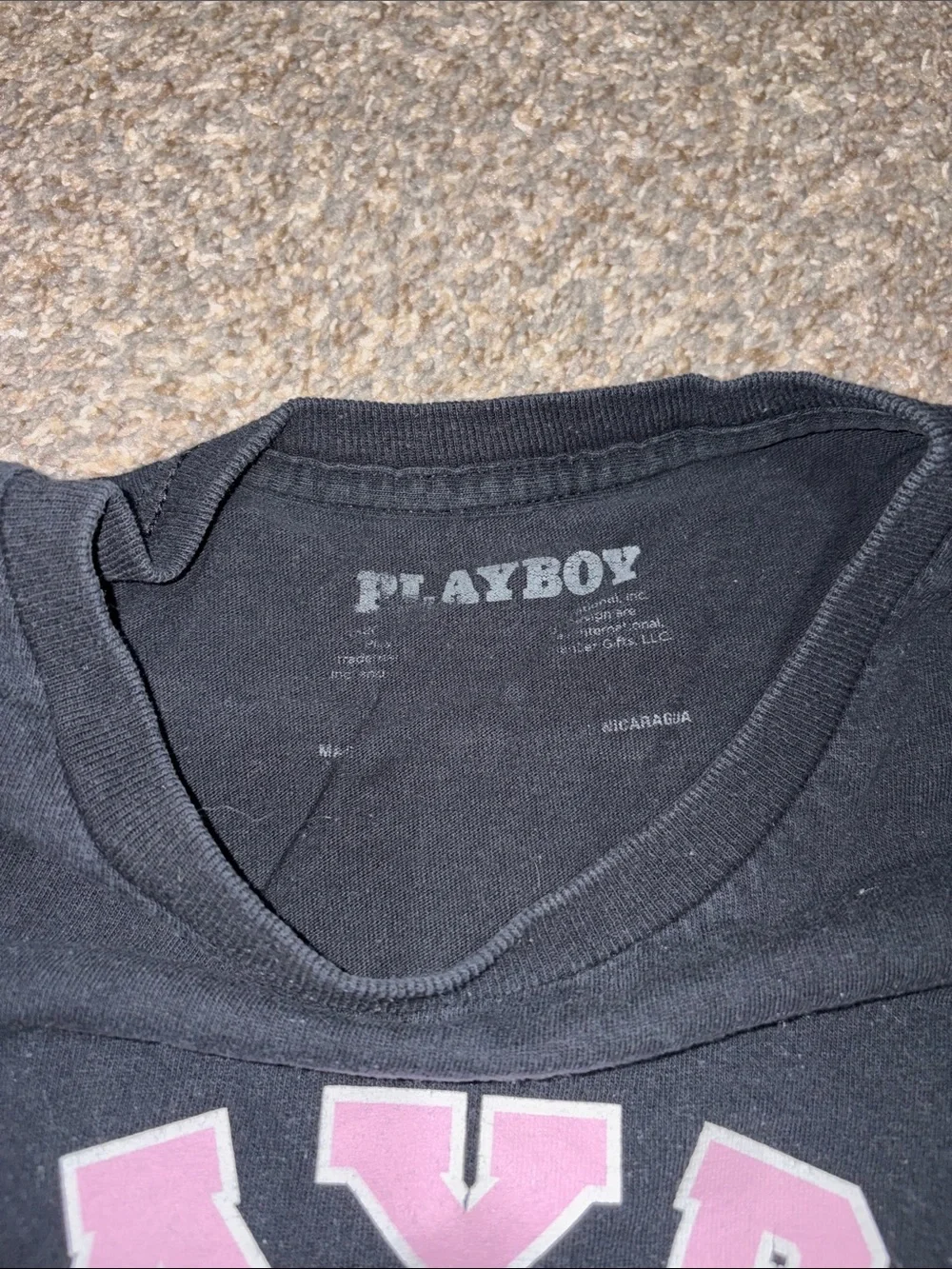 PLAYBOY Black Tee with Light Pink Arch Logo